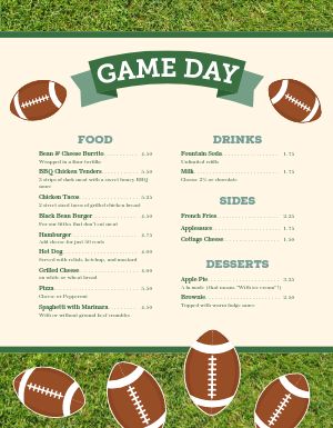 Game Day Kids Menu